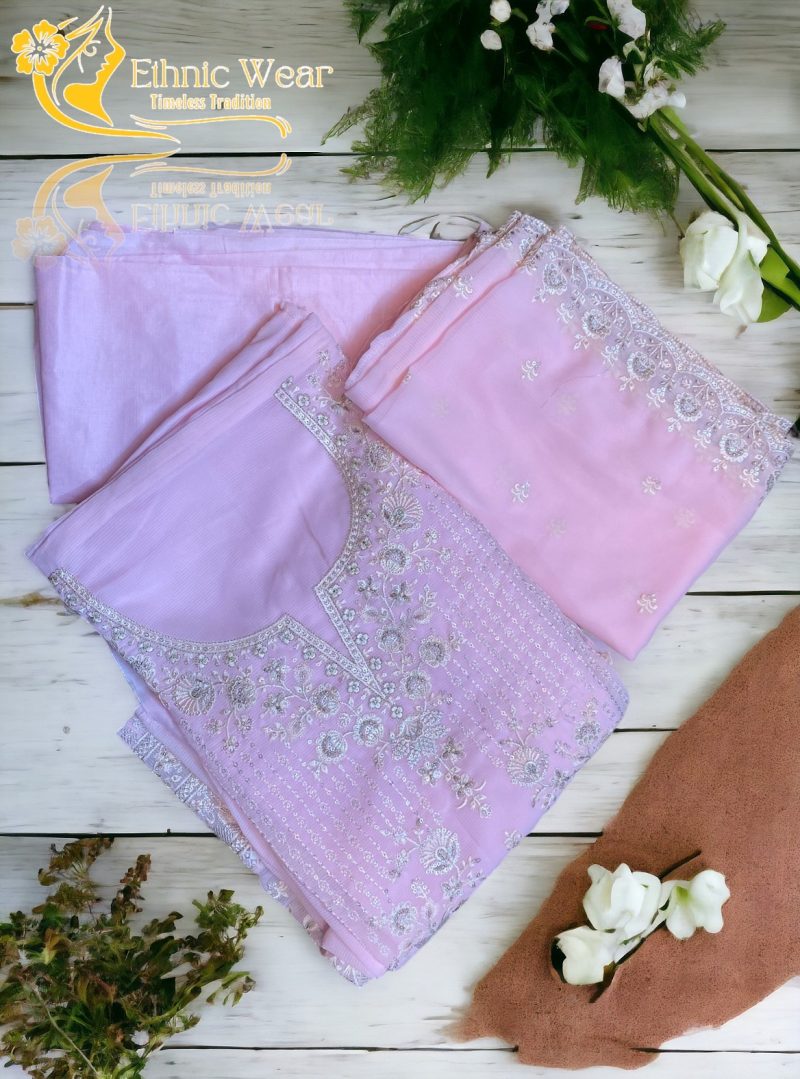 𝐈𝐧𝐝𝐢𝐚𝐧 𝐋𝐮𝐱𝐮𝐫𝐲 𝐂𝐡𝐢𝐟𝐟𝐨𝐧 𝐆𝐞𝐨𝐫𝐠𝐞𝐭𝐭𝐞 𝟯 𝗽𝗶𝗲𝗰𝗲 | Ethnic Wear