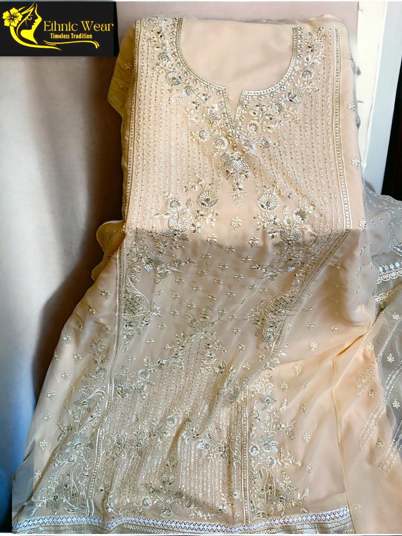𝐈𝐧𝐝𝐢𝐚𝐧 𝐋𝐮𝐱𝐮𝐫𝐲 𝐂𝐡𝐢𝐟𝐟𝐨𝐧 𝐆𝐞𝐨𝐫𝐠𝐞𝐭𝐭𝐞 𝟯 𝗽𝗶𝗲𝗰𝗲 | Ethnic Wear - Image 3